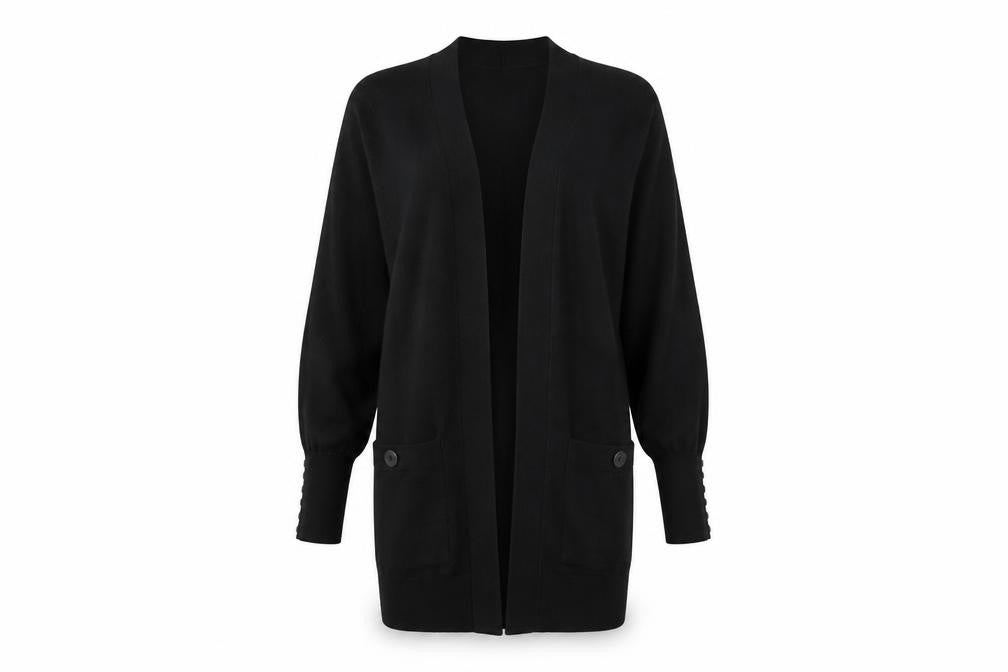 Wallis Women Black S Longline Open Knit Cardigan Button Pockets