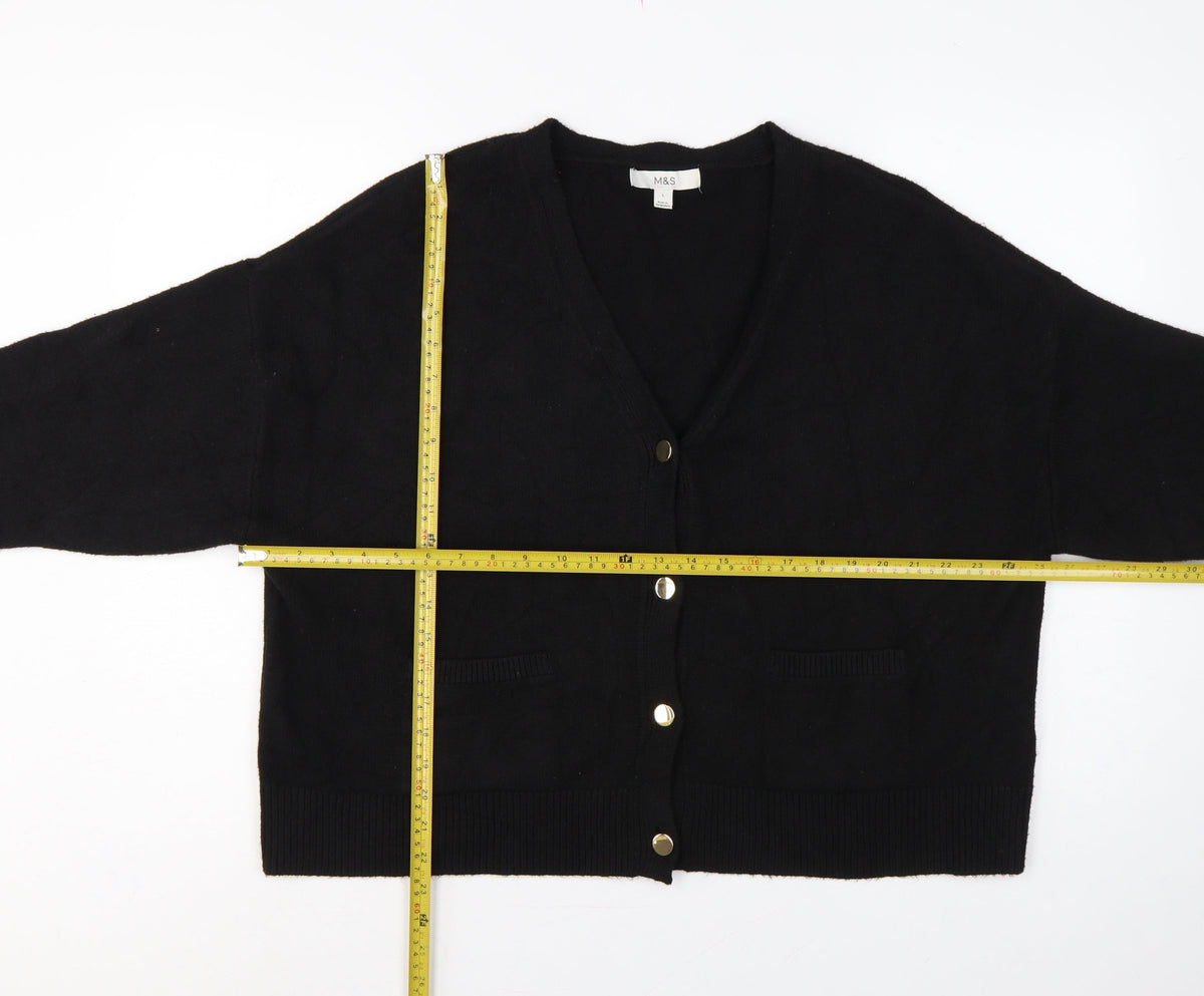 Marks & Spencer Women’s Black L V-Neck Gold Button Pocket Knit Cardigan
