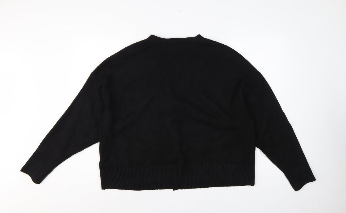 Marks & Spencer Women’s Black L V-Neck Gold Button Pocket Knit Cardigan