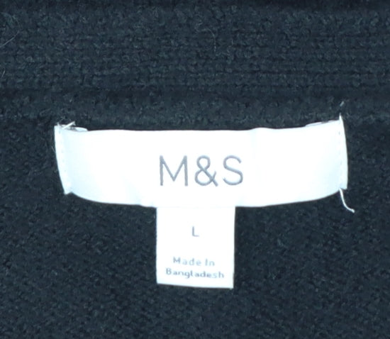 Marks & Spencer Women’s Black L V-Neck Gold Button Pocket Knit Cardigan