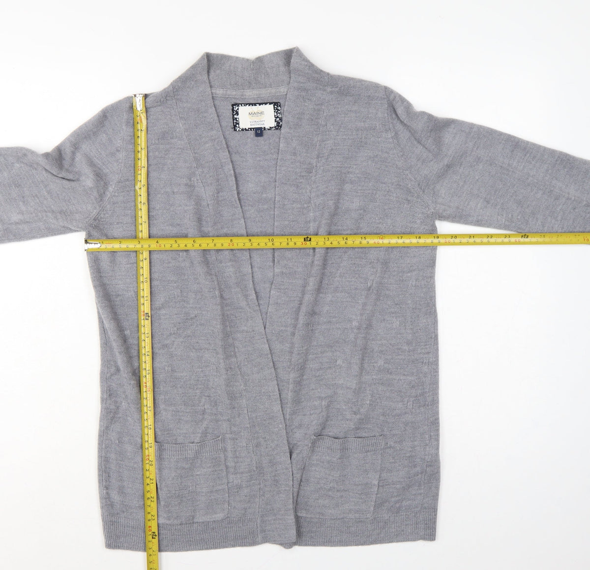 Maine New England Women Grey Size 12 Open Long Sleeve Cardigan Pockets