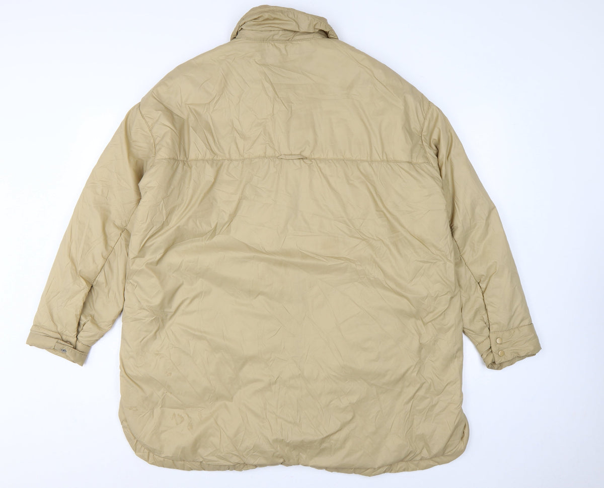 Zara Women Beige M Padded Oversized Mid-Length Snap Jacket