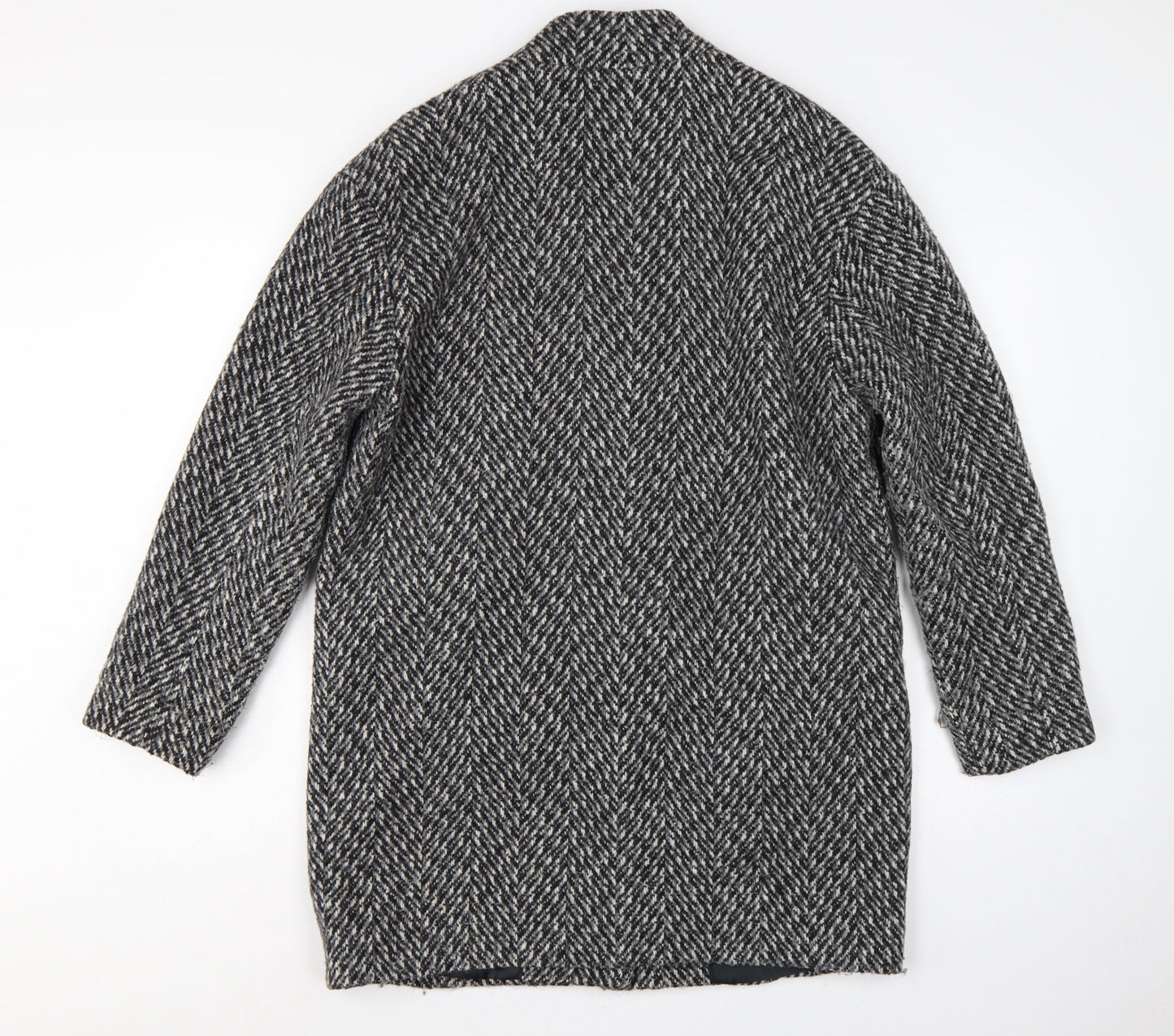 Marks & Spencer Women Grey Herringbone Wool Blend Overcoat UK 12