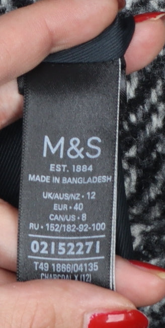 Marks & Spencer Women Grey Herringbone Wool Blend Overcoat UK 12