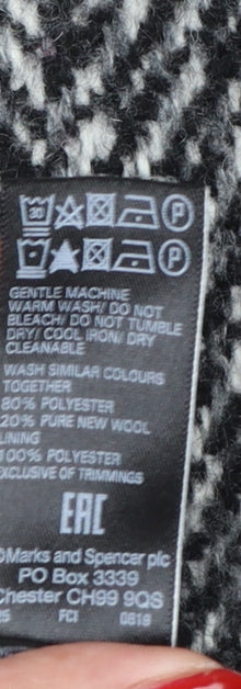 Marks & Spencer Women Grey Herringbone Wool Blend Overcoat UK 12