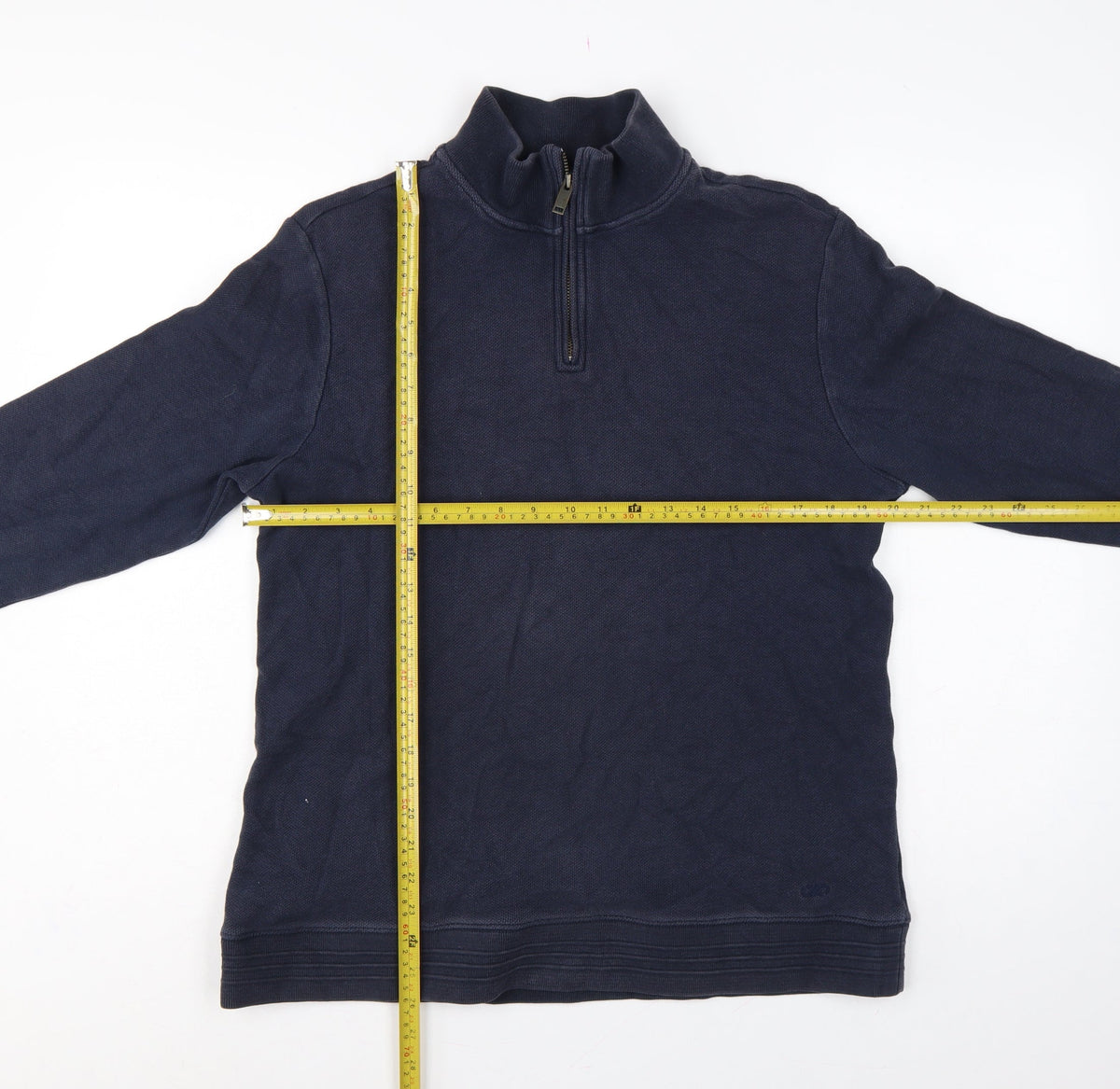 Jaeger Men’s Navy Blue L Quarter Zip High Neck Cotton Sweatshirt
