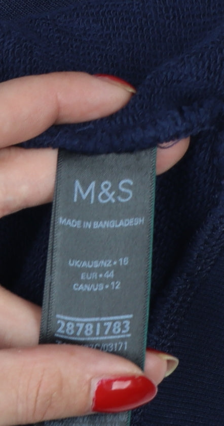 Marks & Spencer Women’s Navy Blue UK 16 Full Zip Hooded Cotton Hoodie