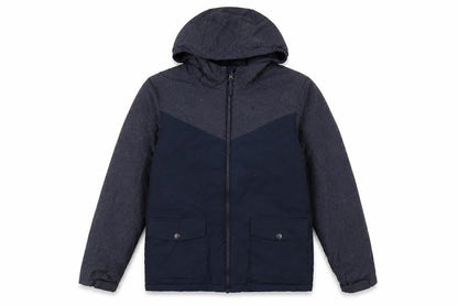 Front view of Mountain Warehouse boys’ blue 11-12 padded hooded water resistant jacket