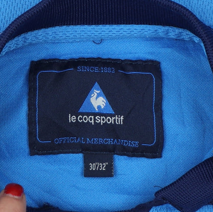 Brand and care label for Le Coq Sportif boys’ blue 10 years polo jersey manchester city football