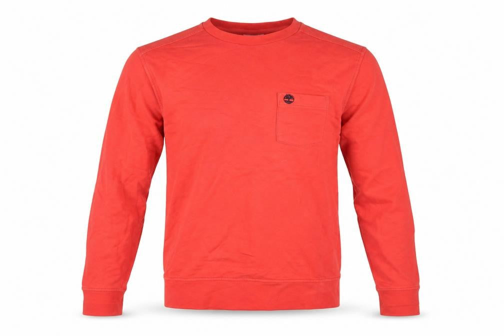 Timberland Men's Red S Pullover Sweatshirt Logo Pocket Cotton Blend