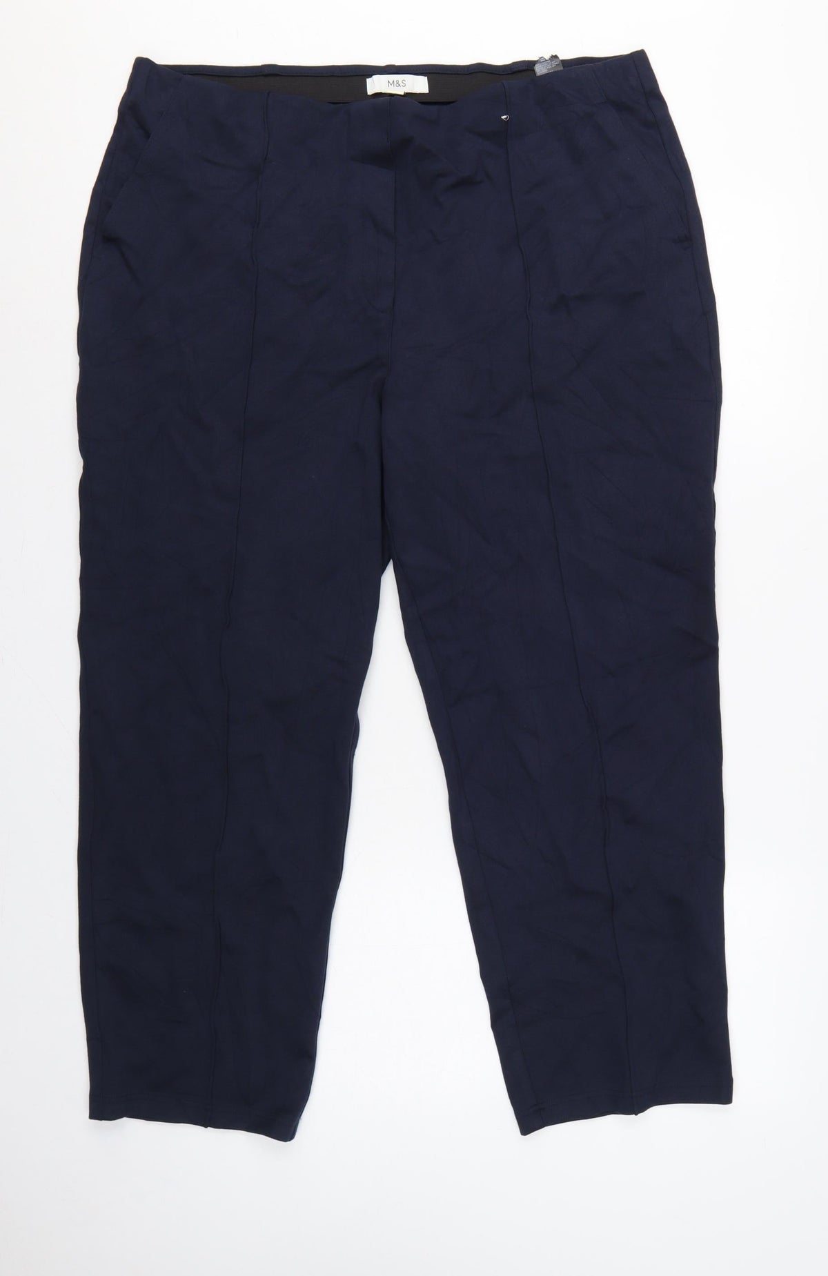 Marks and Spencer Women Blue Size 20 Short Tapered Stretch Trousers