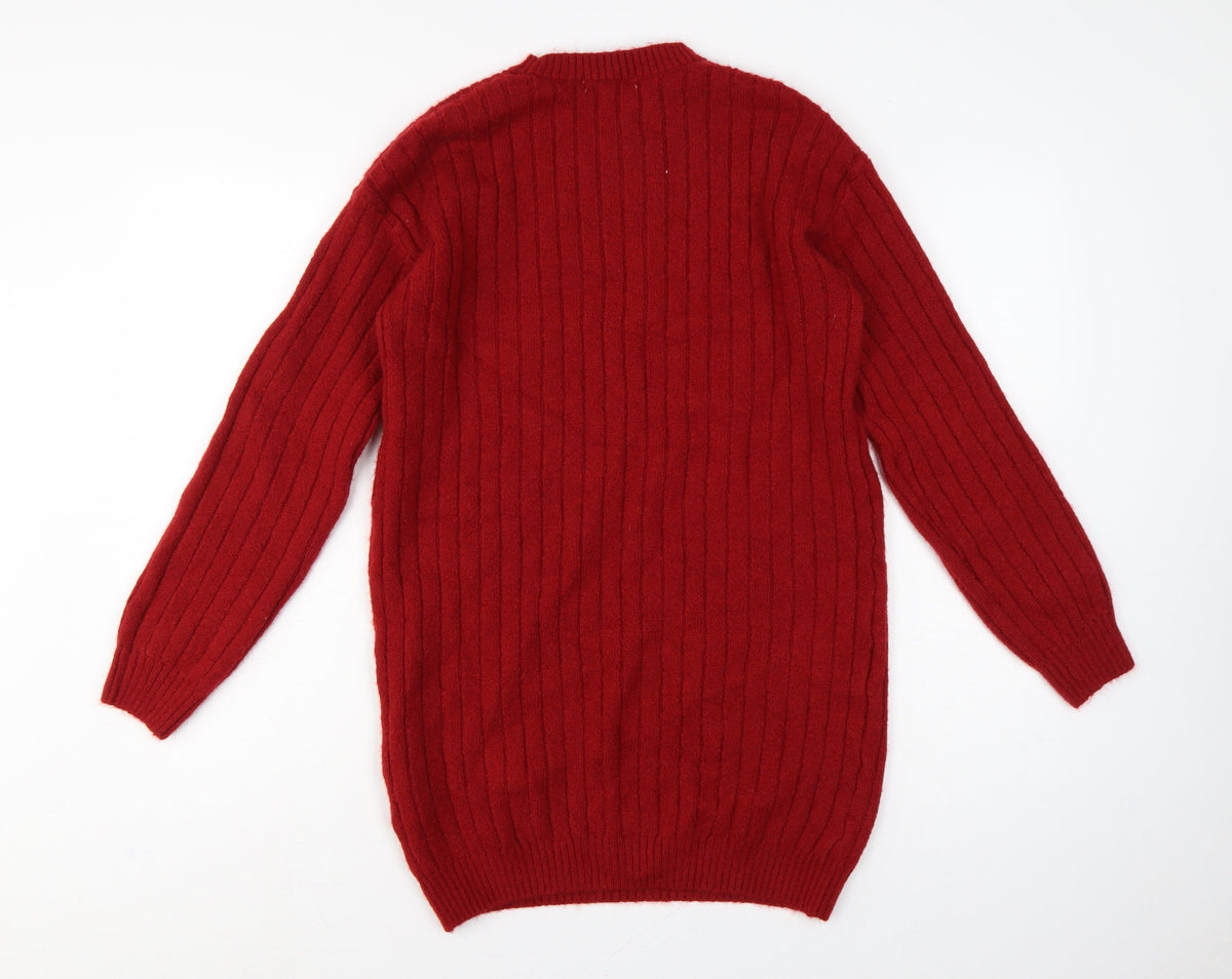 H&M Girls Red Ribbed Knit Jumper Dress UK 14 Years Long Sleeve