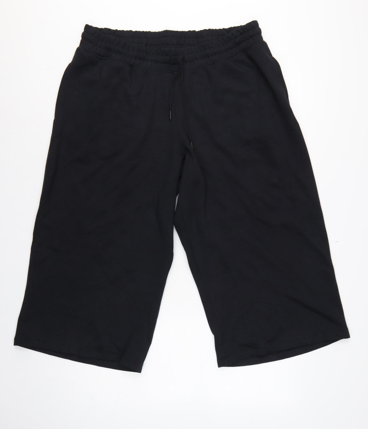 Marks & Spencer Women's Black UK 18 Cropped Wide Leg Drawstring Trousers