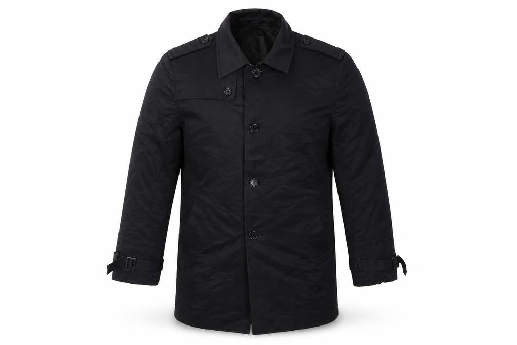 Next Men Black L Cotton Blend Trench Coat Buttoned Belted Cuffs