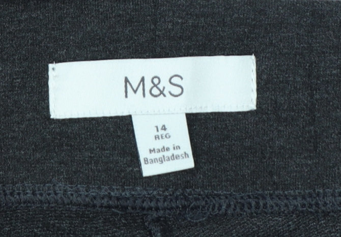 Marks & Spencer Women Grey Size 14 Regular Stretch Jersey Leggings