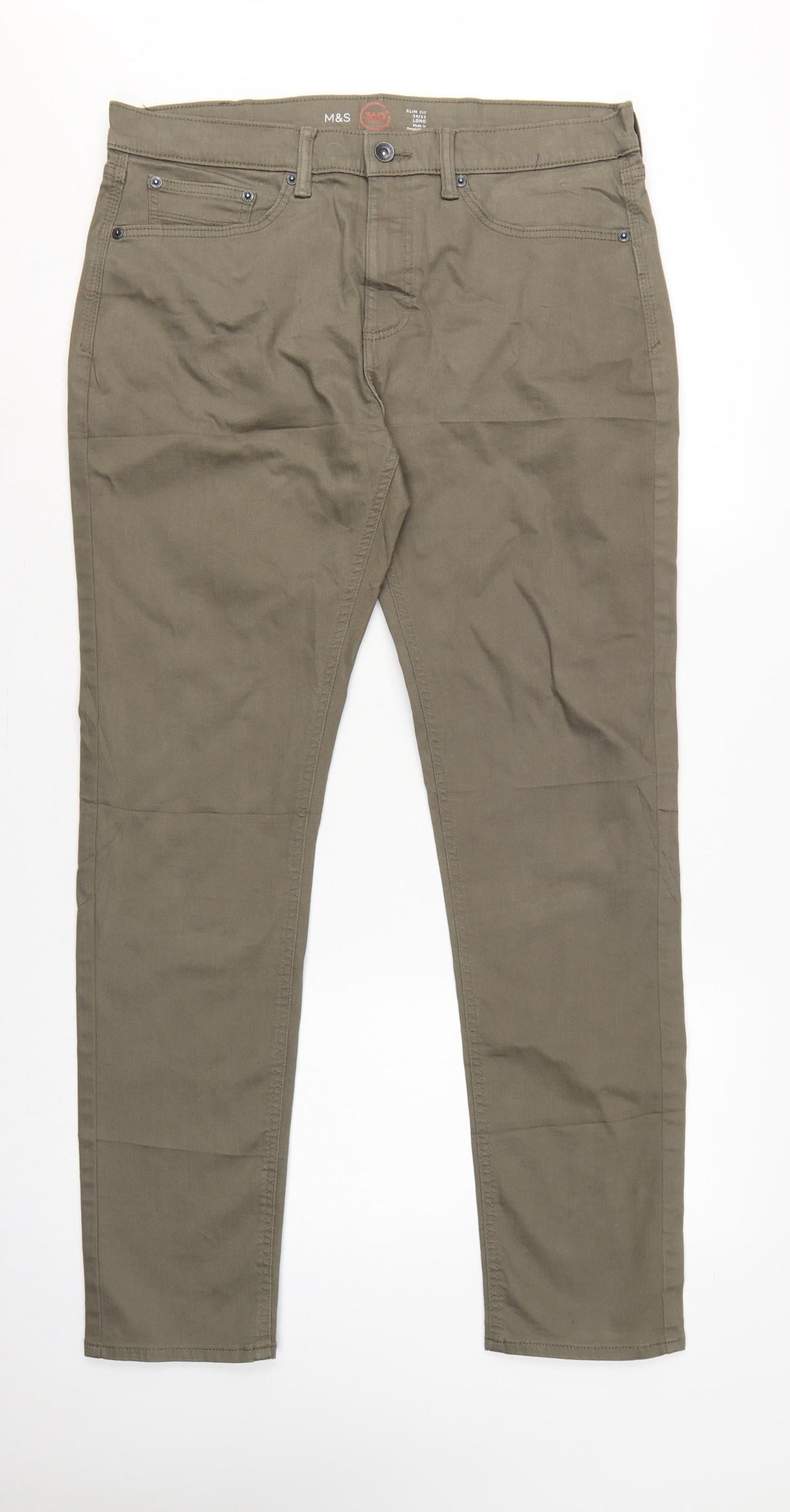 Marks & Spencer Men Green 34/33 Slim Tapered 360 Flex Jeans