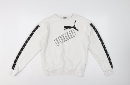 Additional front view of Puma Women’s White XS Logo T7 Tape Crew Neck Sweatshirt