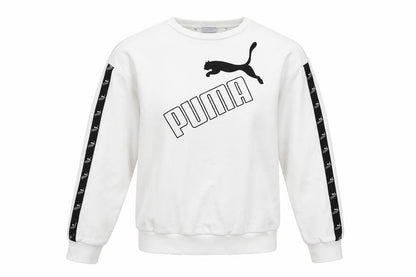 Front view of Puma Women’s White XS Logo T7 Tape Crew Neck Sweatshirt