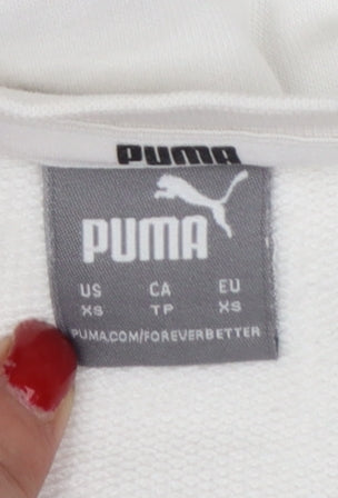 Brand and care label for Puma Women’s White XS Logo T7 Tape Crew Neck Sweatshirt