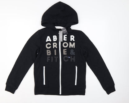 Additional front view of Abercrombie & Fitch Kids boys’ black 13-14 years full zip logo hoodie