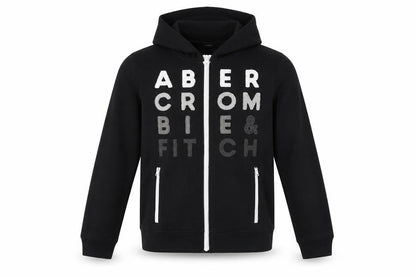 Front view of Abercrombie & Fitch Kids boys’ black 13-14 years full zip logo hoodie