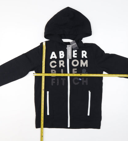 Back view of Abercrombie & Fitch Kids boys’ black 13-14 years full zip logo hoodie