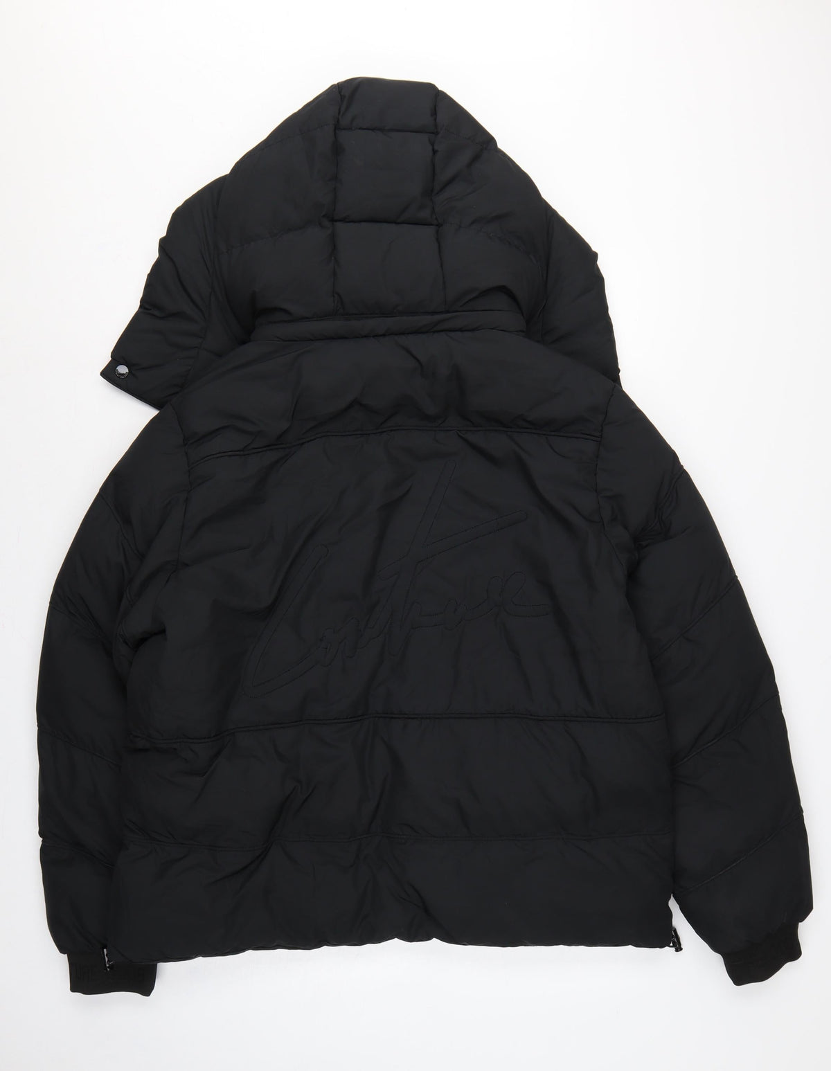 Couture Club Women Black L Hooded Puffer Jacket Quilted Logo