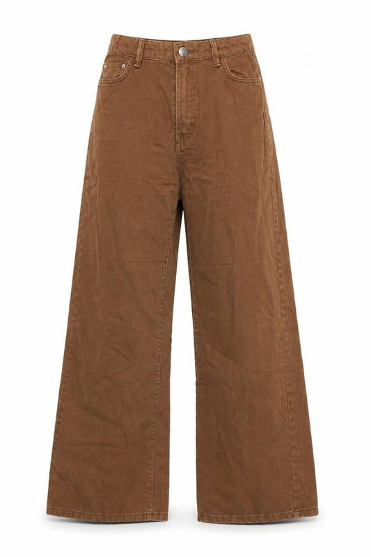 Bershka Women Brown UK 10 Wide-Leg High Rise Cotton Jeans