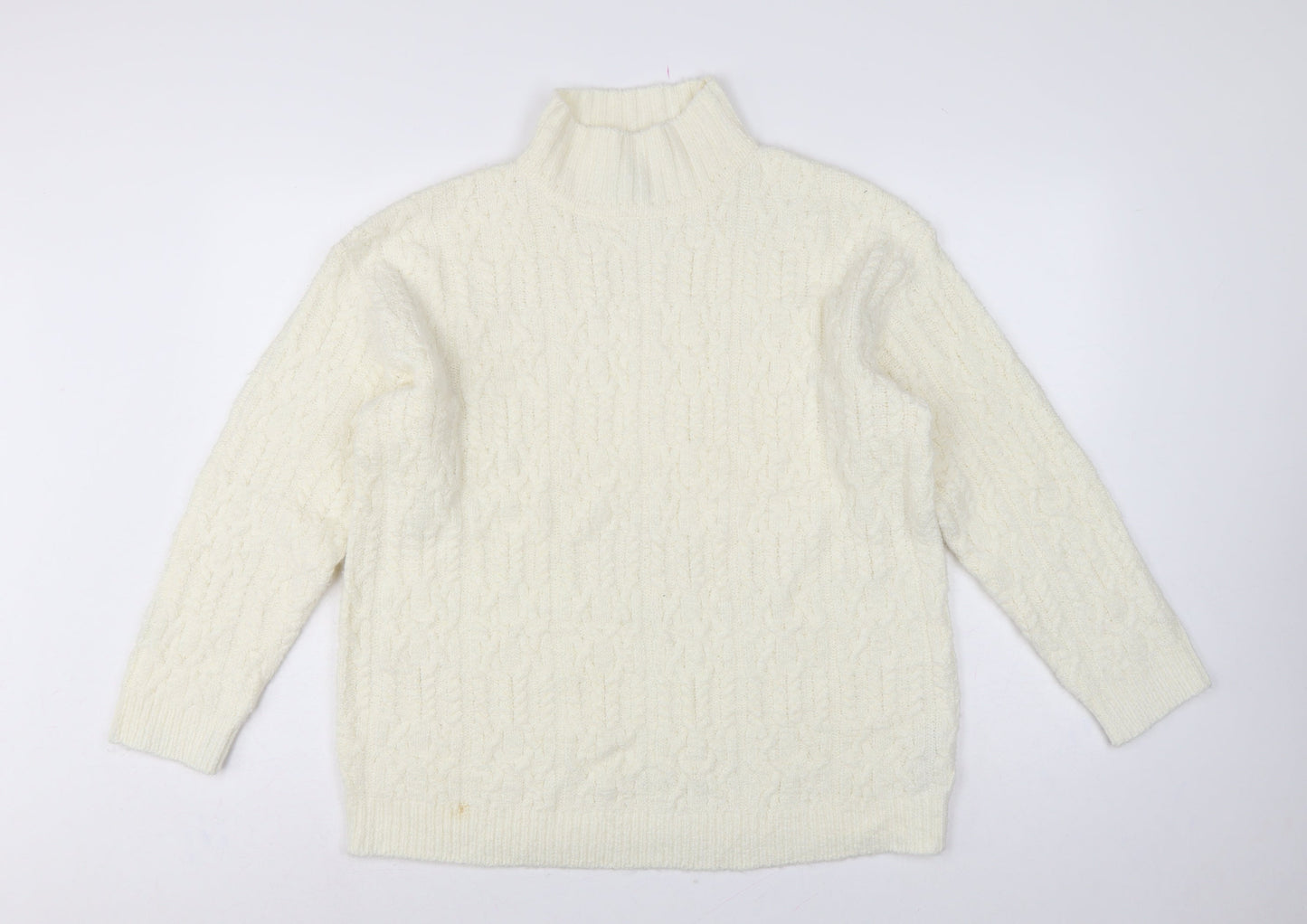 Marks & Spencer Women Ivory M Cable-Knit Roll Neck Jumper
