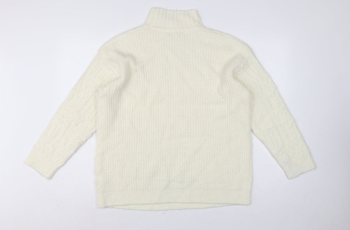 Marks & Spencer Women Ivory M Cable-Knit Roll Neck Jumper