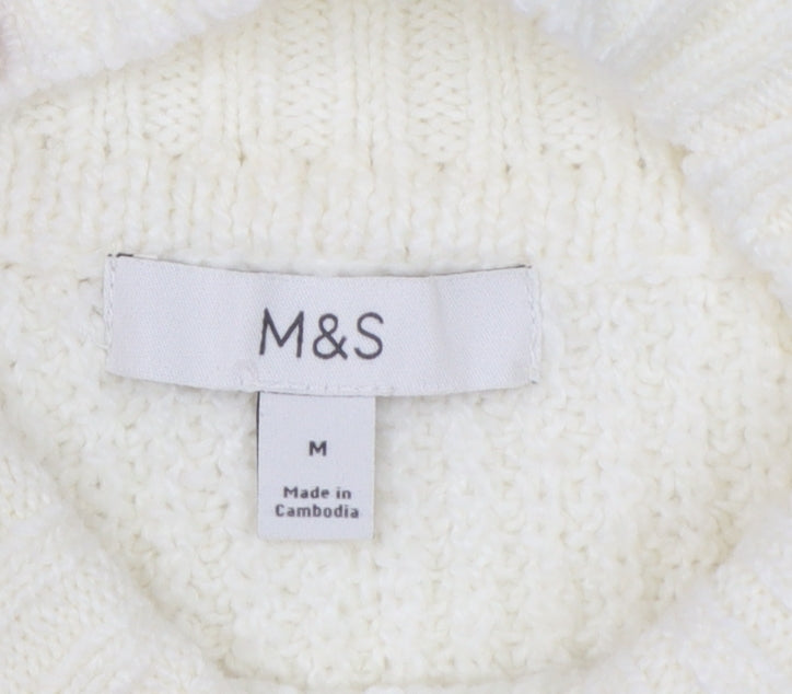 Marks & Spencer Women Ivory M Cable-Knit Roll Neck Jumper