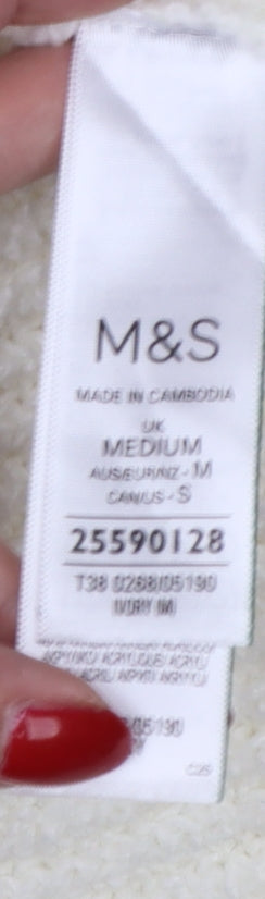 Marks & Spencer Women Ivory M Cable-Knit Roll Neck Jumper