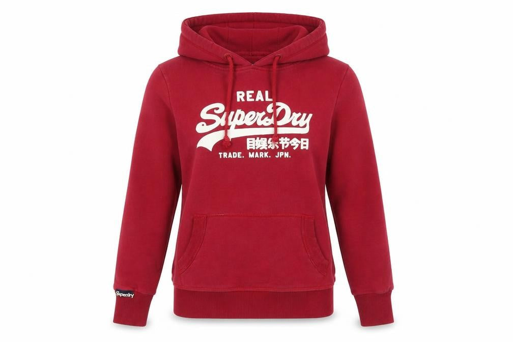 Superdry Women’s Red Logo Pullover Hoodie Size L Cotton Blend