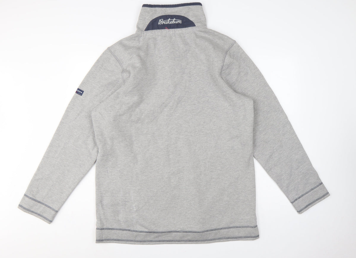 Brakeburn Men’s Grey XL Button Neck Fleece Sweatshirt Embroidered Logo