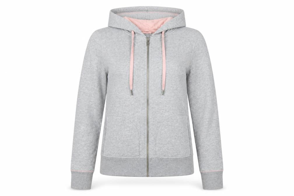 Boden Women’s Grey Pink Full Zip Hooded Hoodie UK 6 Cotton Blend