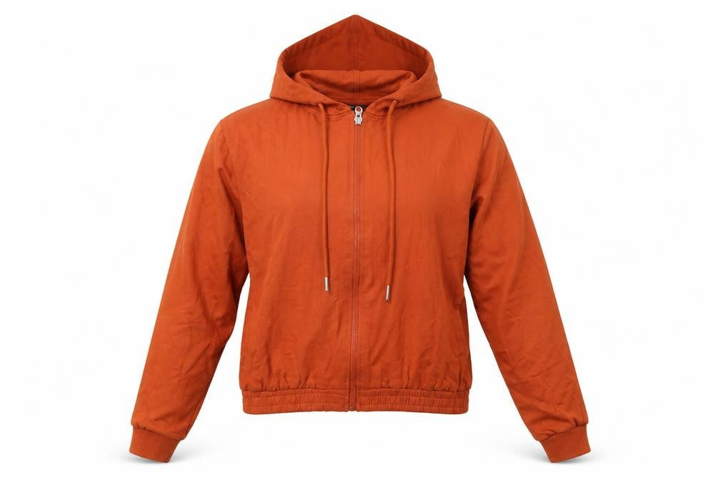 Zudio Women’s Orange M Full Zip Hooded Cotton Graphic Hoodie