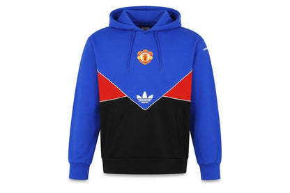 Front view of Adidas Men Blue M Manchester United Colourblock Pullover Hoodie