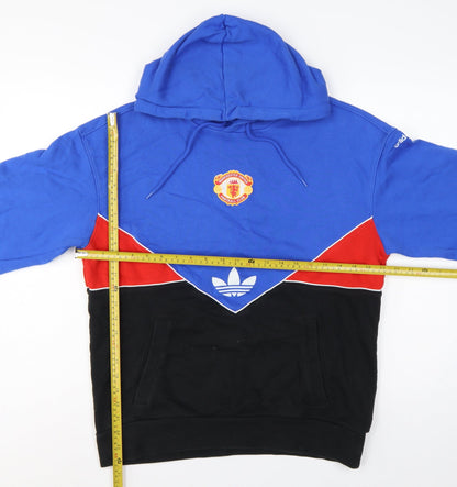 Back view of Adidas Men Blue M Manchester United Colourblock Pullover Hoodie