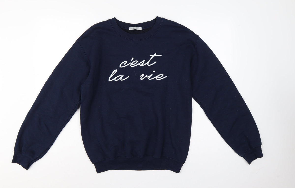 Oasis Women’s Blue S C’est La Vie Graphic Pullover Sweatshirt