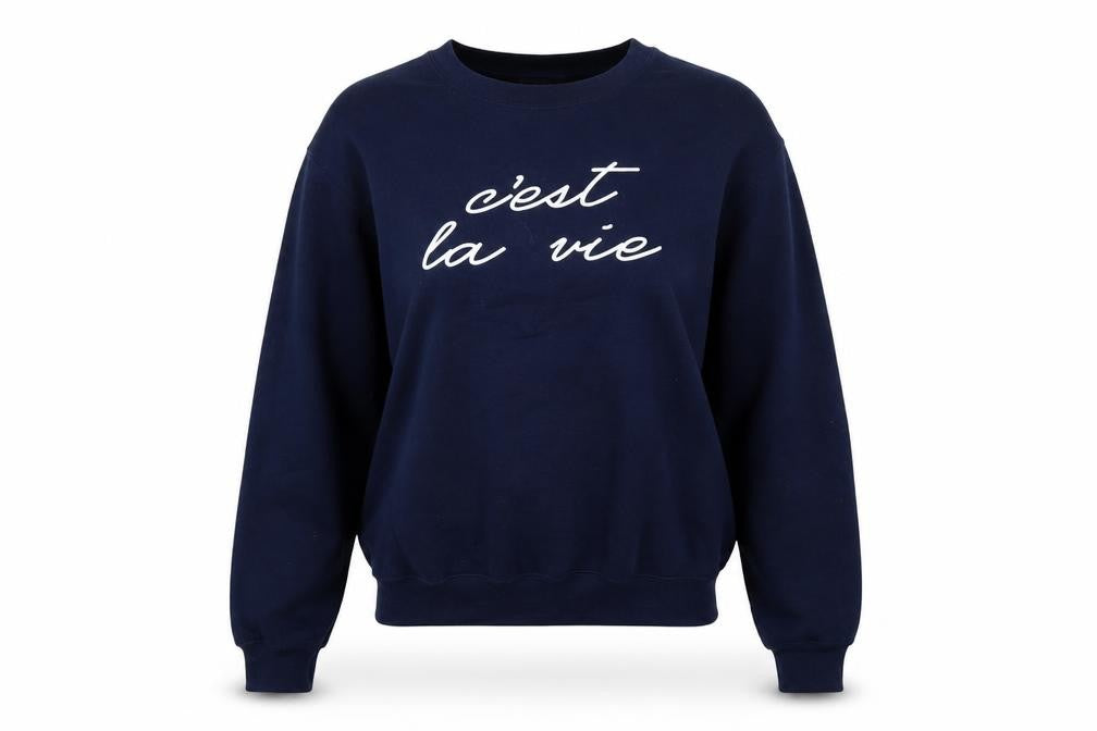 Oasis Women’s Blue S C’est La Vie Graphic Pullover Sweatshirt