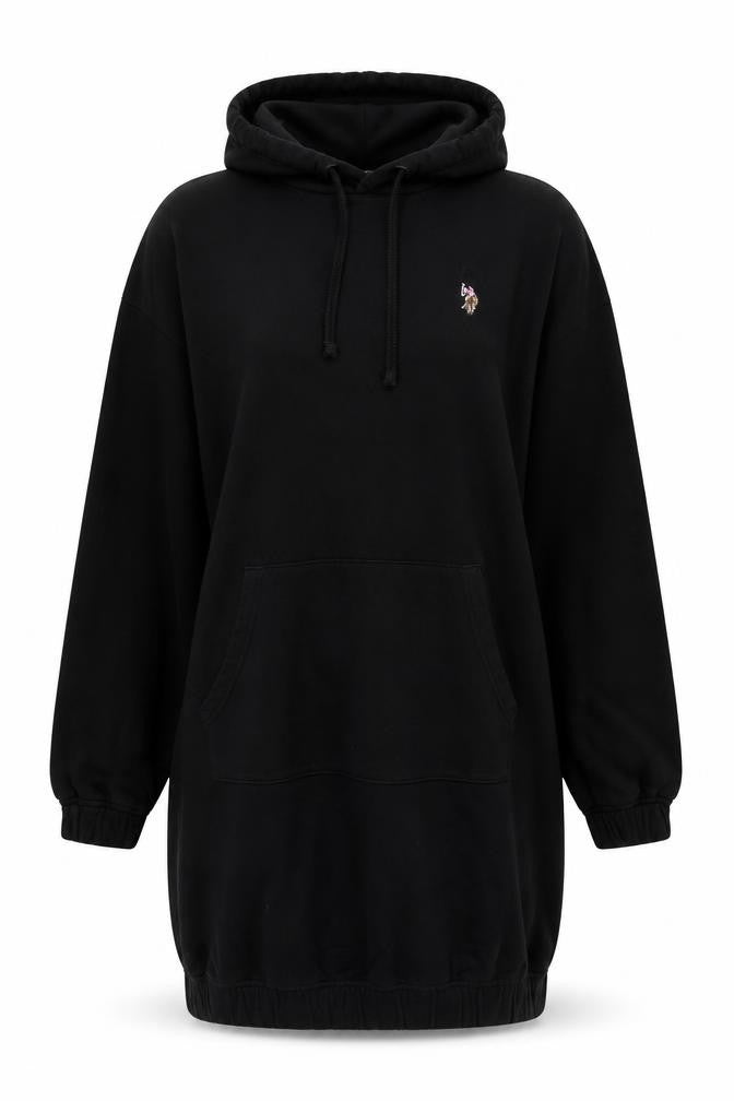 U.S. Polo Assn. Women Black M Hooded Jumper Dress Logo Pocket