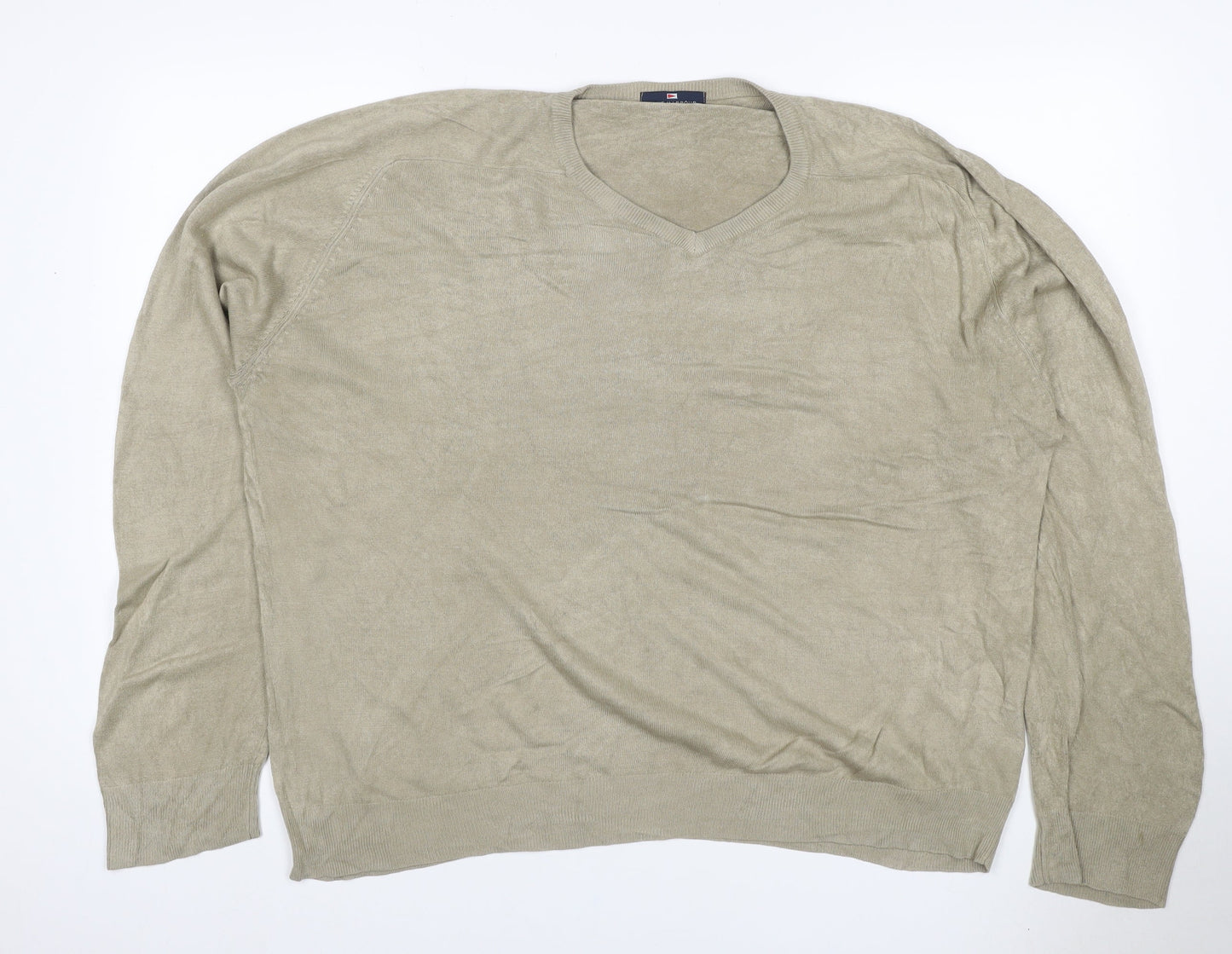 Marks & Spencer Men's Beige XL Ramie V-Neck Lightweight Pullover Jumper