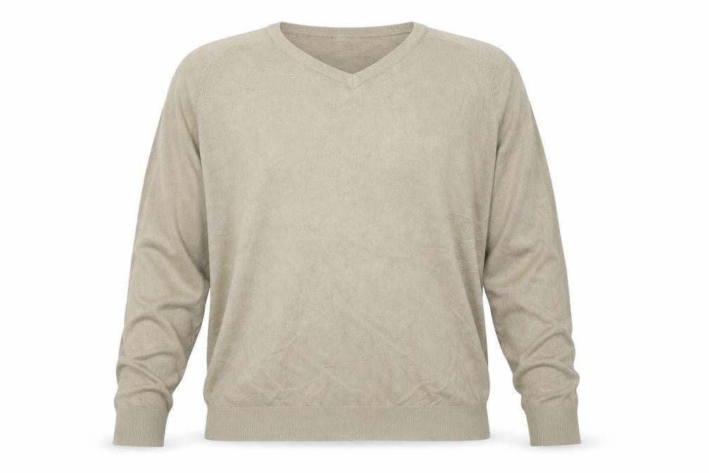 Marks & Spencer Men's Beige XL Ramie V-Neck Lightweight Pullover Jumper