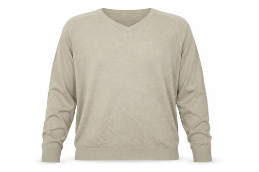 Marks & Spencer Men's Beige XL Ramie V-Neck Lightweight Pullover Jumper