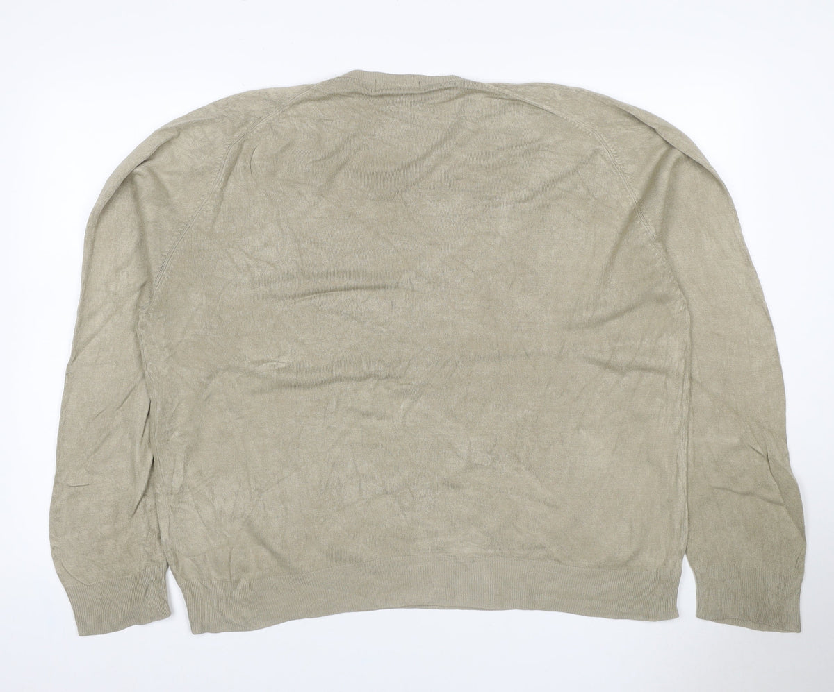 Marks & Spencer Men's Beige XL Ramie V-Neck Lightweight Pullover Jumper