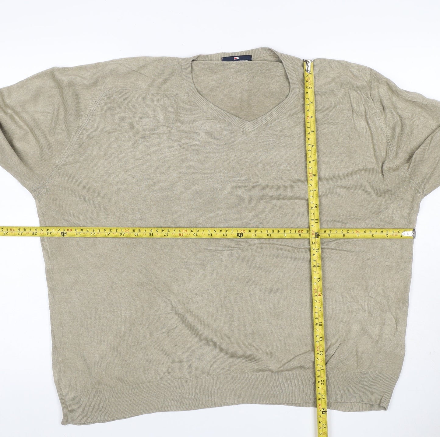 Marks & Spencer Men's Beige XL Ramie V-Neck Lightweight Pullover Jumper