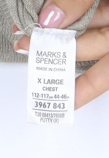 Marks & Spencer Men's Beige XL Ramie V-Neck Lightweight Pullover Jumper