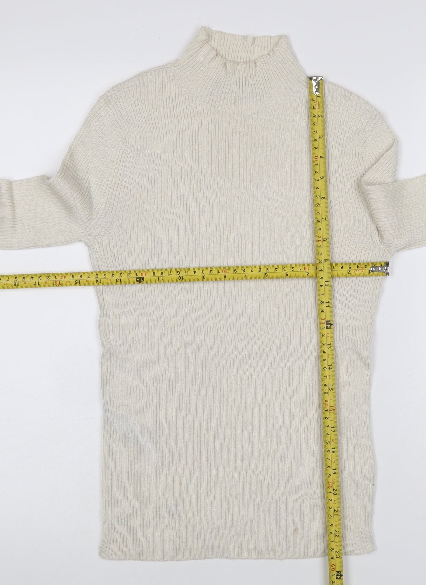 Marks & Spencer Women's Ivory Size 8 Ribbed Roll Neck Jumper
