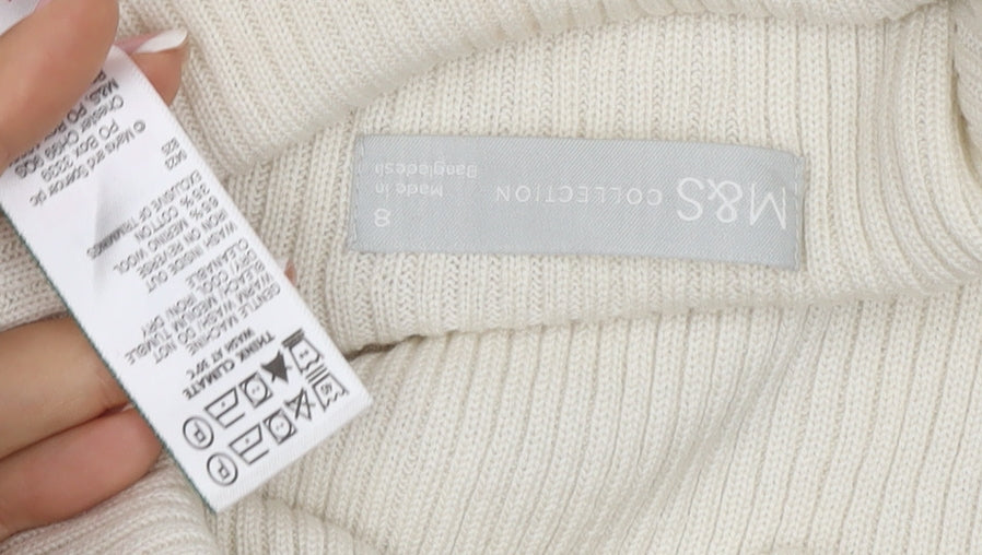 Marks & Spencer Women's Ivory Size 8 Ribbed Roll Neck Jumper