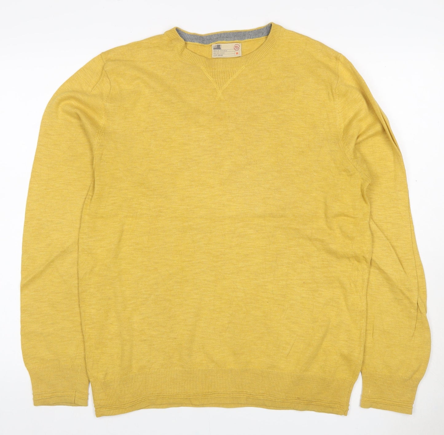 Marks & Spencer Men Yellow M Cotton Crew Neck Lightweight Pullover Jumper